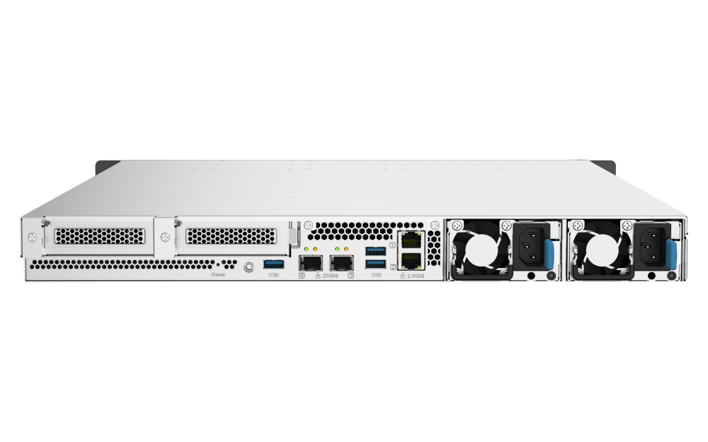 QNAP - TS-h1090FU-7302P-128G-US-01 - QNAP 10-Bay 1U all flash NAS, U.2/U.3 NVMe Gen 4 x 4 and SATA 6Gbps bays, AMD EPYC 7302P 16C/32T Processor, 128GB RDIMM DDR4 ECC RAM, 25GbE, 2.5 GbE, PCIe Gen4 slots, Redundant PSU, Without Rail Kil (RAIL-B02)