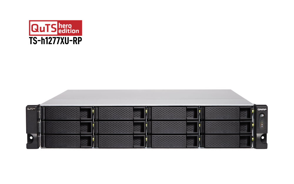 QNAP - TS-h1277XU-RP-3700X-32G-US - QNAP 2U 12-Bay QTS hero NAS, AMD Ryzen 7 3700X 8-core/16-thread 3.4 GHz processor, 128GB DDR4 RAM (max 128GB RAM), 12x 2.5