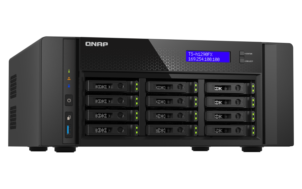 QNAP - TS-h1290FX-7302P-128G-US - QNAP 12-Bay all-flash desktop NAS, AMD EPYC 7302P (up to 3.2GHz), 12 x 2.5