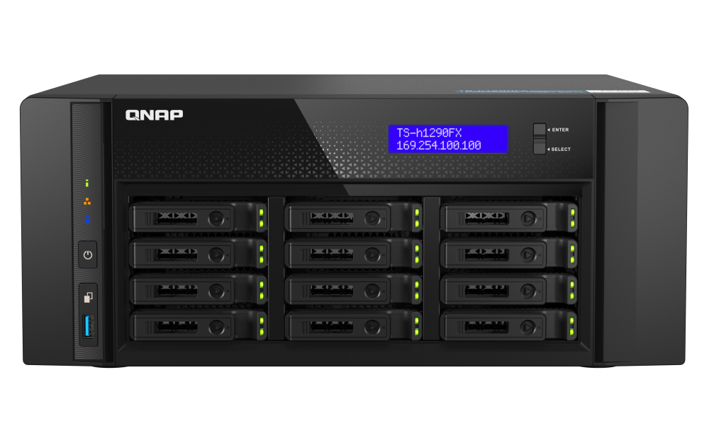 QNAP - TS-h1290FX-7302P-256G-US - QNAP 12-Bay all-flash desktop NAS, AMD EPYC 7302P (up to 3.2GHz), 12 x 2.5