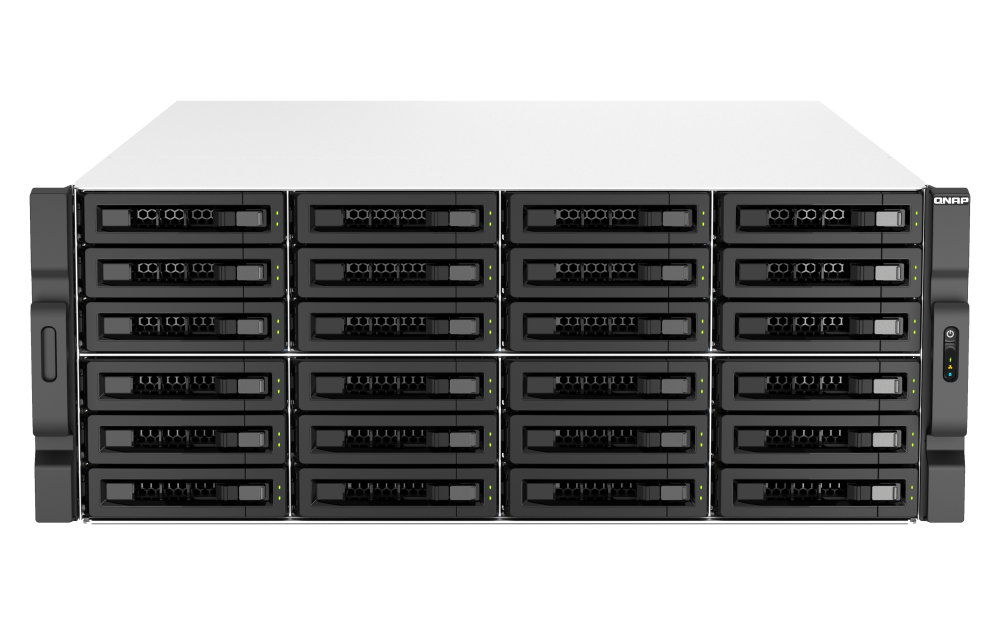 QNAP - TS-h3087XU-RP-E2378-64G-US - QNAP 30-Bay 4U rackmount NAS, Intel Xeon E-2378 8C/16T 2.6 GHz processor (boost up to 4.8 GHz), 64 GB ECC DDR4, 24 x 2.5