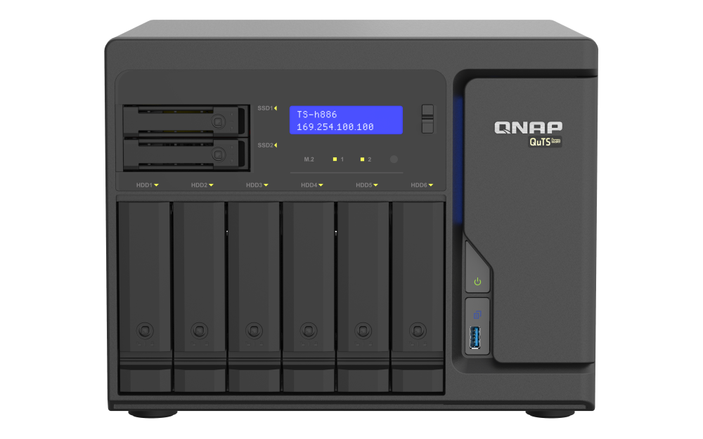 QNAP - TS-h886-D1602-8G-US - QNAP 8-Bay QuTS hero NAS, Xeon D-1602 2.5GHz, 8GB ECC RAM, 4 x 2.5GbE,  PCIe expansion slot x2, built-in M.2 NVMe Gen3 x4 port x2