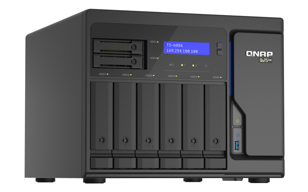 QNAP - TS-h886-D1602-8G-US - QNAP 8-Bay QuTS hero NAS, Xeon D-1602 2.5GHz, 8GB ECC RAM, 4 x 2.5GbE,  PCIe expansion slot x2, built-in M.2 NVMe Gen3 x4 port x2