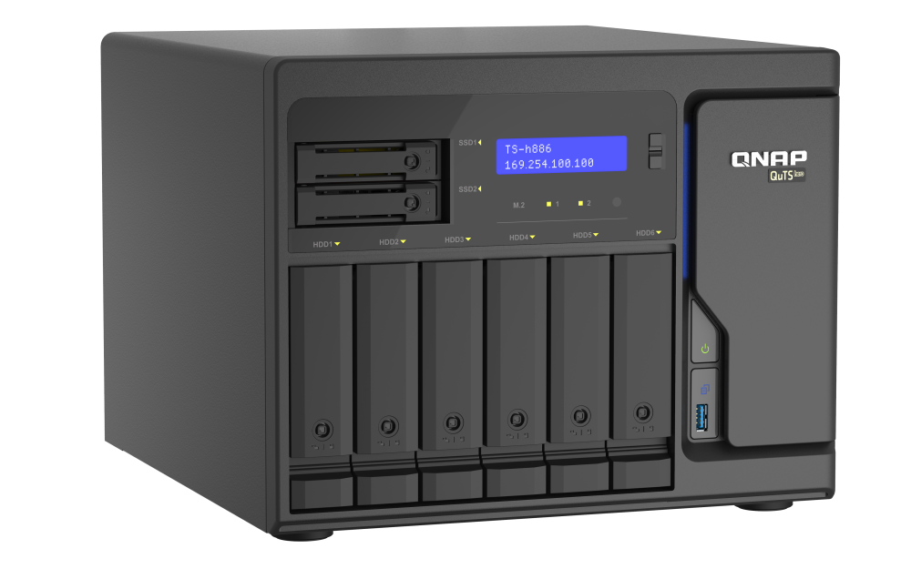 QNAP - TS-h886-D1602-8G-US - QNAP 8-Bay QuTS hero NAS, Xeon D-1602 2.5GHz, 8GB ECC RAM, 4 x 2.5GbE,  PCIe expansion slot x2, built-in M.2 NVMe Gen3 x4 port x2