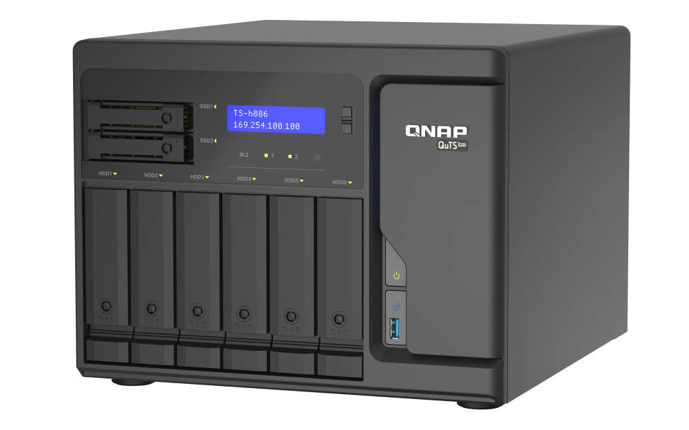 QNAP - TS-h886-D1602-8G-US - QNAP 8-Bay QuTS hero NAS, Xeon D-1602 2.5GHz, 8GB ECC RAM, 4 x 2.5GbE,  PCIe expansion slot x2, built-in M.2 NVMe Gen3 x4 port x2