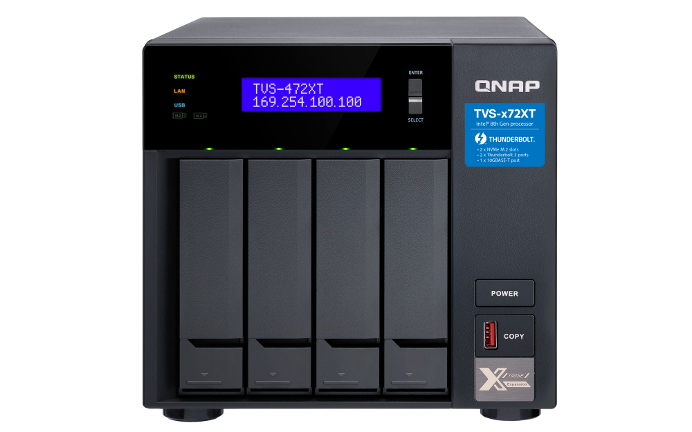 QNAP - TVS-472XT-i3-4G-US - QNAP Ultra-High Speed 4 Bay Thunderbolt 3 NAS.Intel Core i3 4-core Processor, 4GB DDR4 RAM