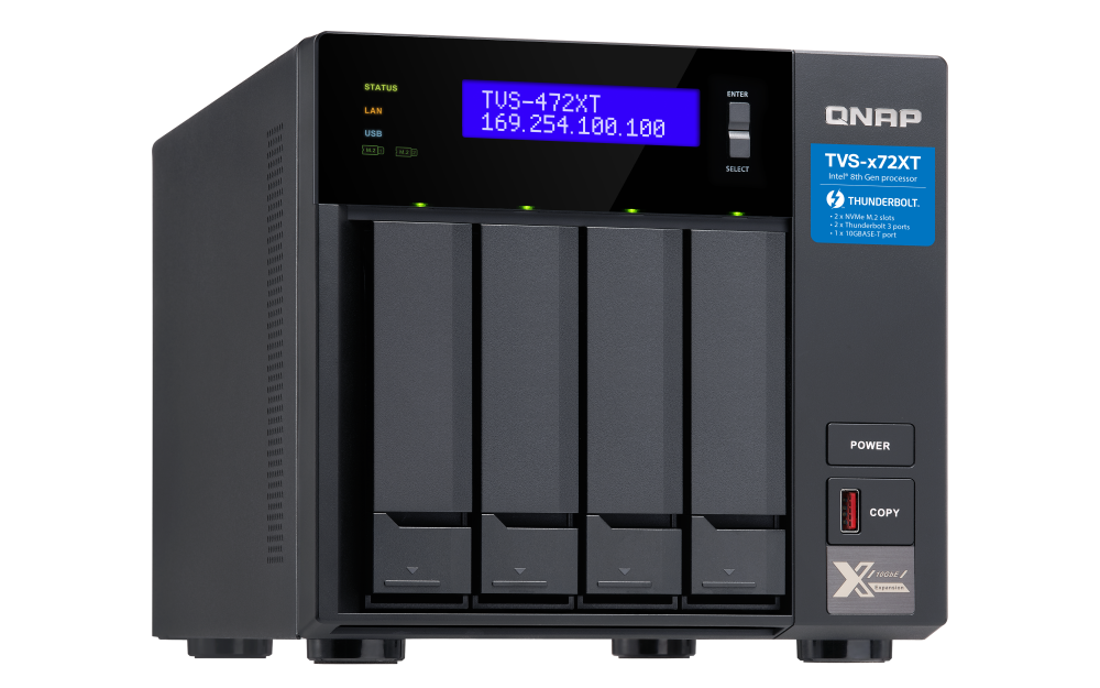 QNAP - TVS-472XT-i3-4G-US - QNAP Ultra-High Speed 4 Bay Thunderbolt 3 NAS.Intel Core i3 4-core Processor, 4GB DDR4 RAM