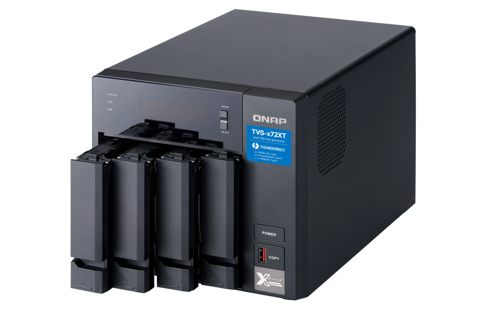 QNAP - TVS-472XT-i3-4G-US - QNAP Ultra-High Speed 4 Bay Thunderbolt 3 NAS.Intel Core i3 4-core Processor, 4GB DDR4 RAM