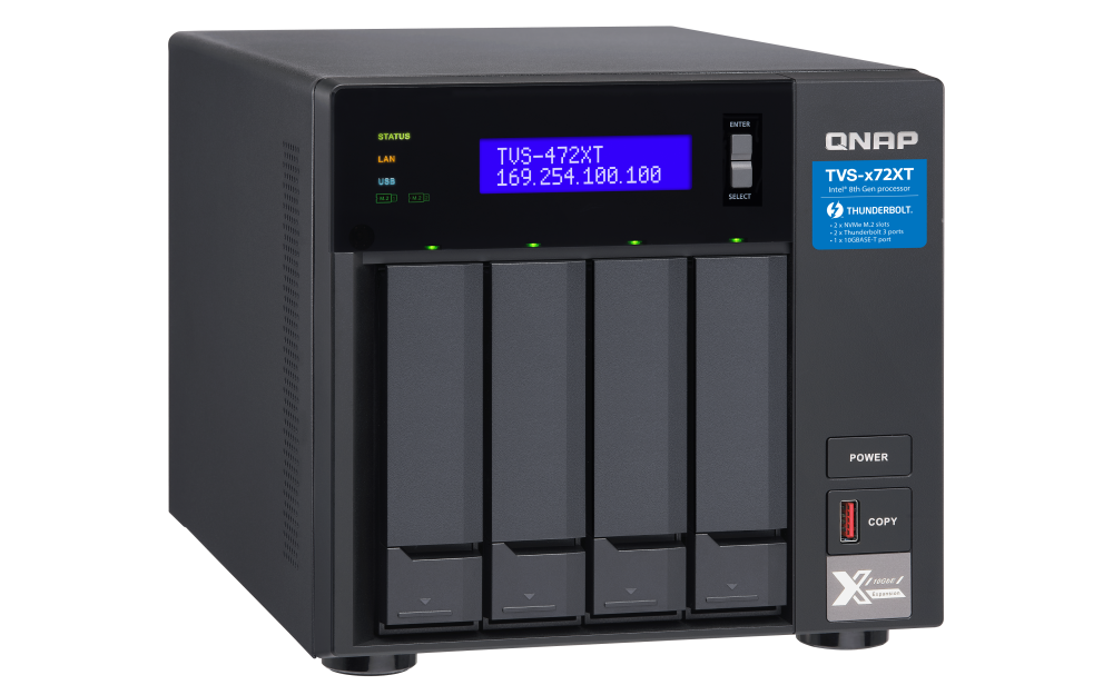 QNAP - TVS-472XT-i3-4G-US - QNAP Ultra-High Speed 4 Bay Thunderbolt 3 NAS.Intel Core i3 4-core Processor, 4GB DDR4 RAM