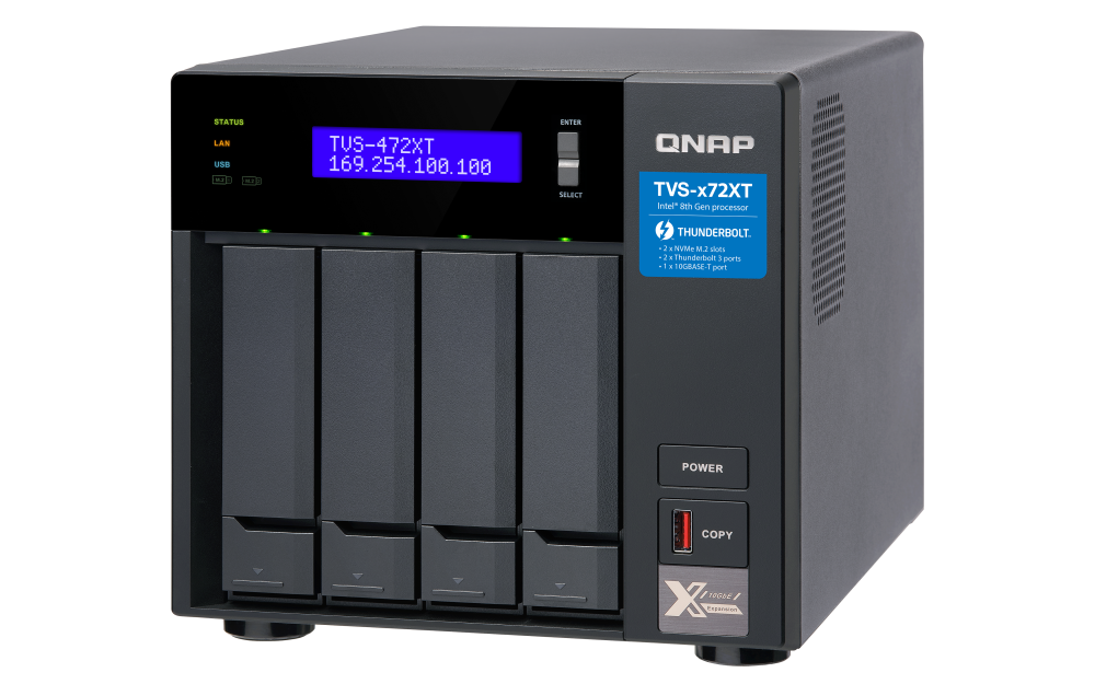 QNAP - TVS-472XT-i3-4G-US - QNAP Ultra-High Speed 4 Bay Thunderbolt 3 NAS.Intel Core i3 4-core Processor, 4GB DDR4 RAM