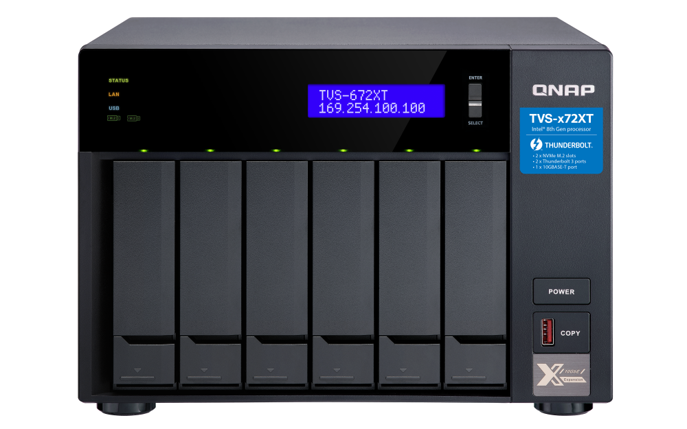 QNAP - TVS-672XT-i3-8G-US - QNAP Ultra-High Speed 6 Bay Thunderbolt 3 NAS. Intel Core i3 4-core Processor, 8GB DDR4 RAM