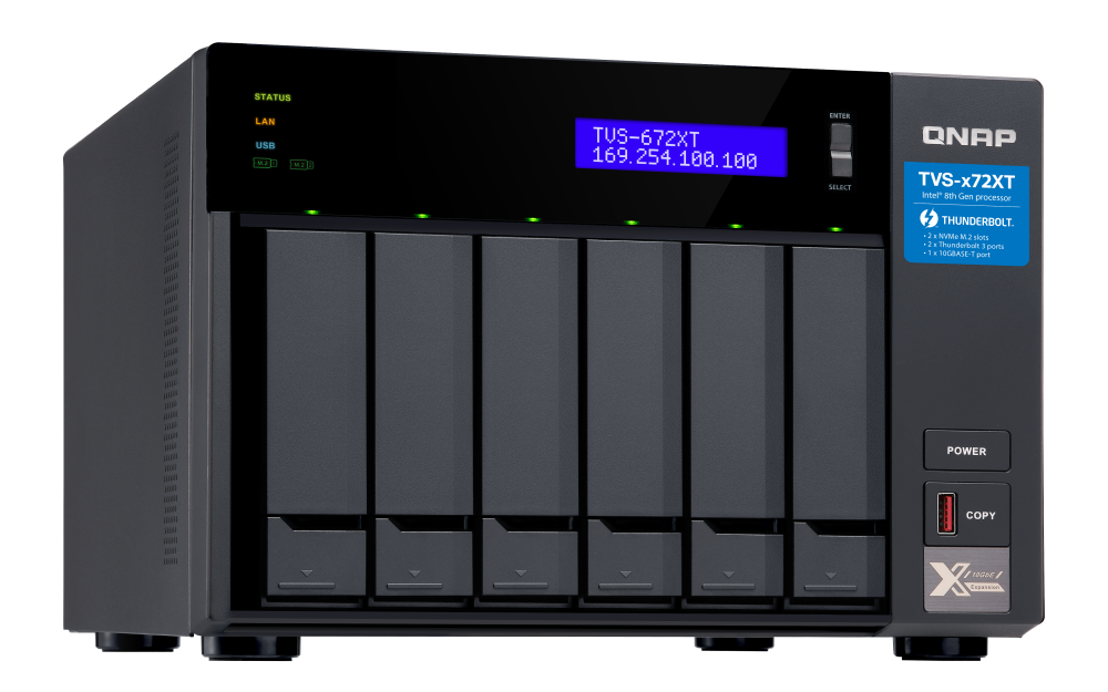 QNAP - TVS-672XT-i3-8G-US - QNAP Ultra-High Speed 6 Bay Thunderbolt 3 NAS. Intel Core i3 4-core Processor, 8GB DDR4 RAM