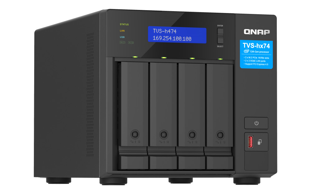 QNAP - TVS-h474-PT-8G-US - QNAP Ultra-High Speed 4 Bay NAS. Intel Pentium Gold G7400 2C Processor , 8GB RAM DDR4 RAM