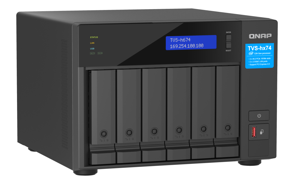 QNAP - TVS-h674-i3-16G-US - QNAP Ultra-High Speed 6 Bay NAS. Intel Core i3-12100 4C/8T Processor, 16GB RAM DDR4 RAM