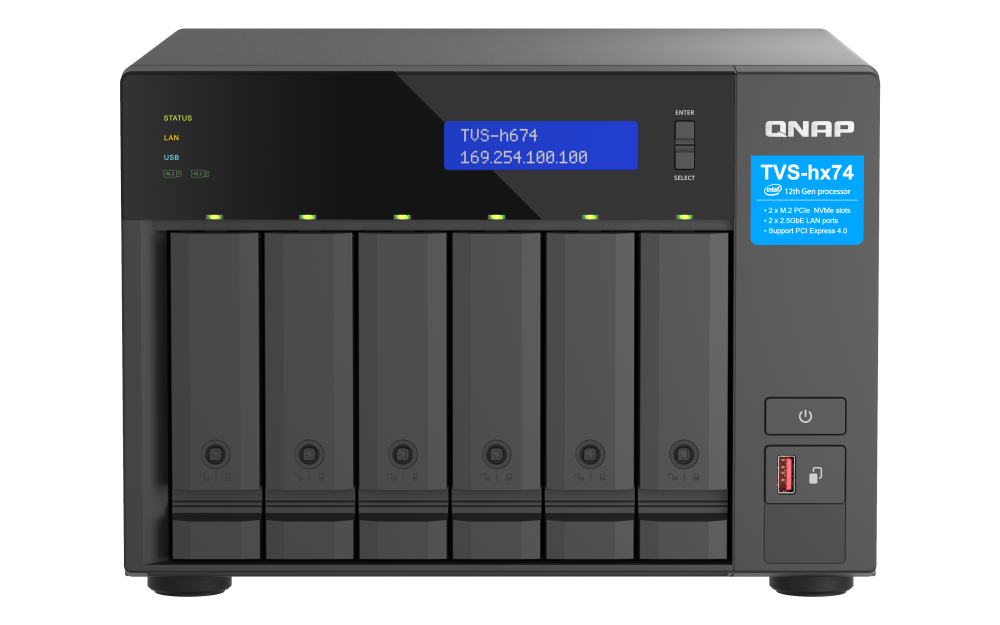 QNAP - TVS-h674-i5-32G-US - QNAP Ultra-High Speed 6 Bay NAS. Intel Core i5-12400 6C/12T, 32GB RAM DDR4 RAM
