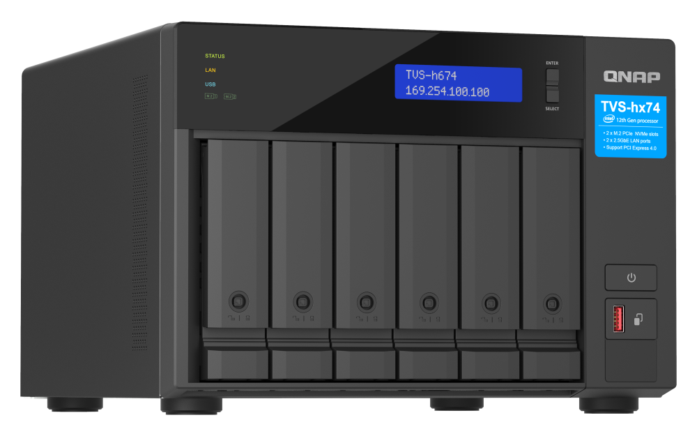 QNAP - TVS-h674-i5-32G-US - QNAP Ultra-High Speed 6 Bay NAS. Intel Core i5-12400 6C/12T, 32GB RAM DDR4 RAM