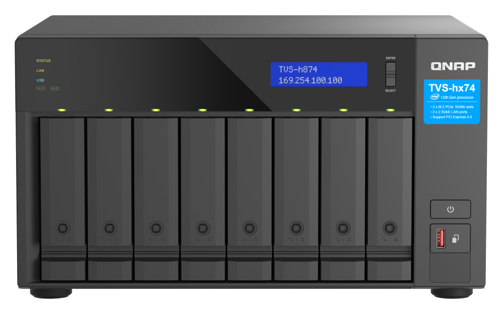 QNAP - TVS-h874-i5-32G-US - QNAP Ultra-High Speed 8 Bay NAS Intel Core i5-12400 6C/12T, 32GB RAM DDR4 RAM