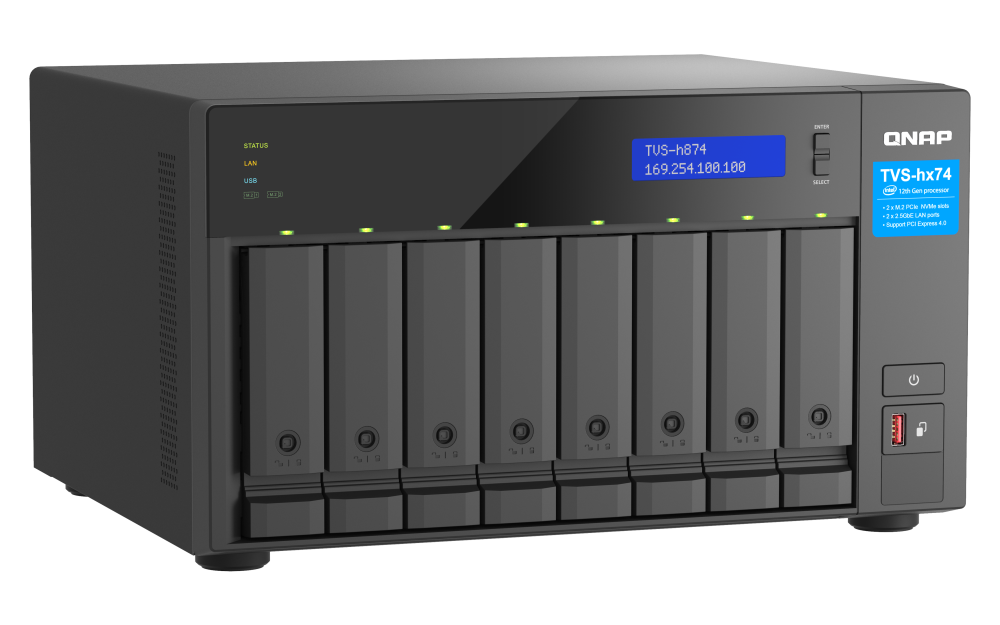 QNAP - TVS-h874-i7-32G-US - QNAP Ultra-High Speed 8 Bay NAS Intel Core i7 12C (8 Performance cores + 4 Efficient cores) /20T Processor