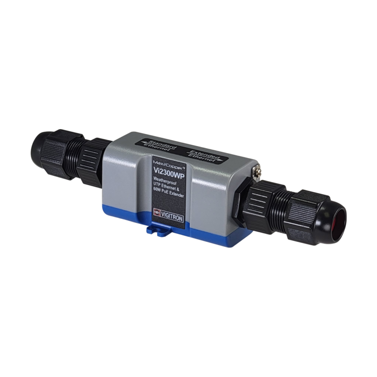 Vigitron - Vi2300WP - 1-Port MaxiiCopper™ Mini Ethernet Extender over UTP, af/at/bt 72W PoE, Hardened, IP67 Weatherproof. Requires PoE source