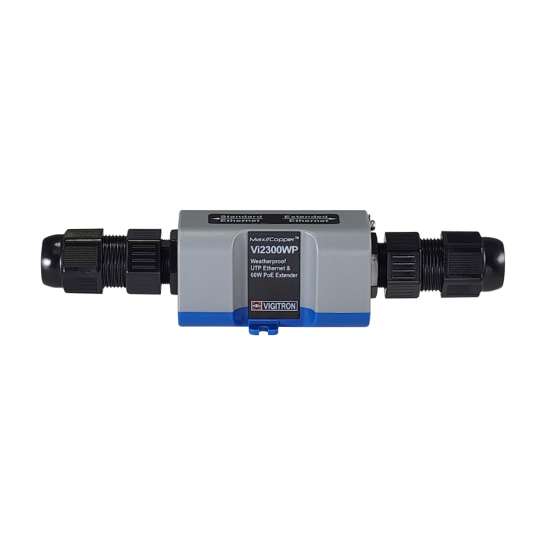 Vigitron - Vi2300WP - 1-Port MaxiiCopper™ Mini Ethernet Extender over UTP, af/at/bt 72W PoE, Hardened, IP67 Weatherproof. Requires PoE source