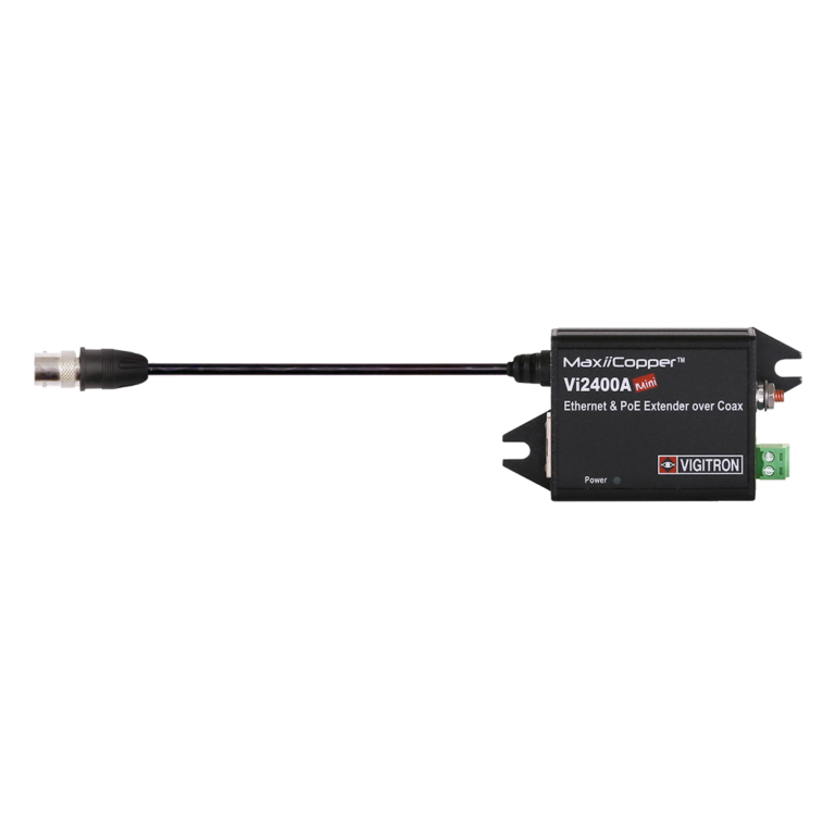 Vigitron - Vi2400A - 1-Port MaxiiCopper™ Mini Ethernet Extender over Coax, af/at 37W PoE, Requires PoE or optional Vi0012 power supply