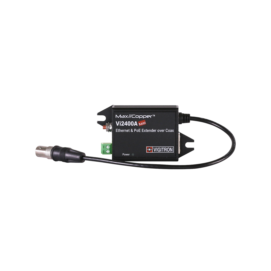 Vigitron - Vi2400A - 1-Port MaxiiCopper™ Mini Ethernet Extender over Coax, af/at 37W PoE, Requires PoE or optional Vi0012 power supply