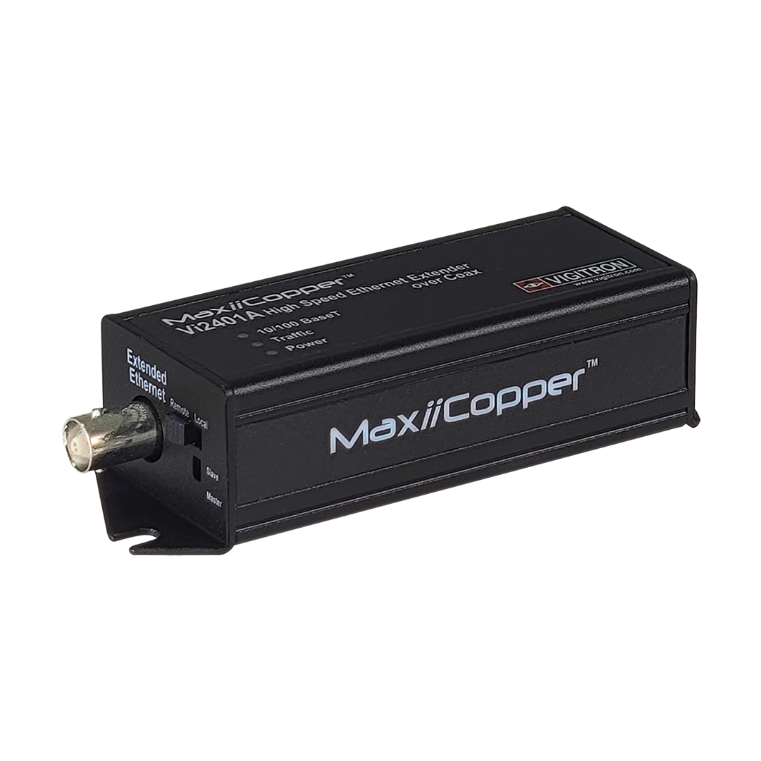 Vigitron - Vi2401A - 1-Port MaxiiCopper™ Ethernet Extender over Coax, af/at 37W PoE, Requires PoE or optional Vi0012 power supply
