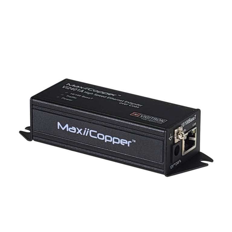 Vigitron - Vi2401A - 1-Port MaxiiCopper™ Ethernet Extender over Coax, af/at 37W PoE, Requires PoE or optional Vi0012 power supply