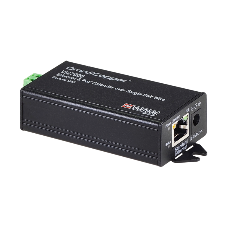 Vigitron - Vi27000 - 1-Port OmniiCopper™ Single Pair Ethernet and af/at 36W PoE Transmitter. Requires PoE or optional 48-57V power supply