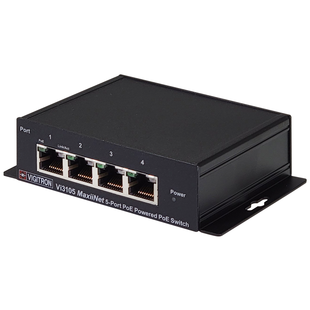 Vigitron - Vi3105 - 5-Port MaxiiNet™ PoE Powered PoE Switch, Extended UTP Uplink