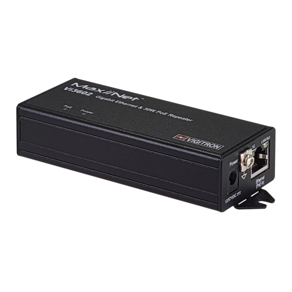Vigitron - Vi3602 - 10/100/1G MaxiiNet Ethernet & af/at 30W PoE Repeater/PSE, Powered by PoE/12VDC/48VDC