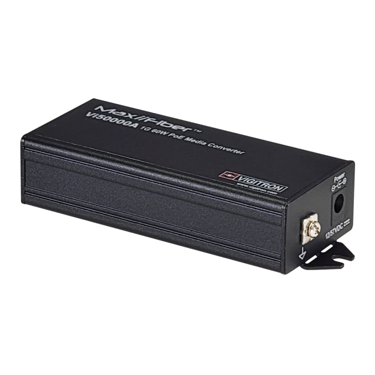 Vigitron - Vi50000A - 1-Port MaxiiFiber 100/1G Ethernet Media Converter, af/at 60W PSE, Requires 48-57VDC ps or 12VDC w/o PoE