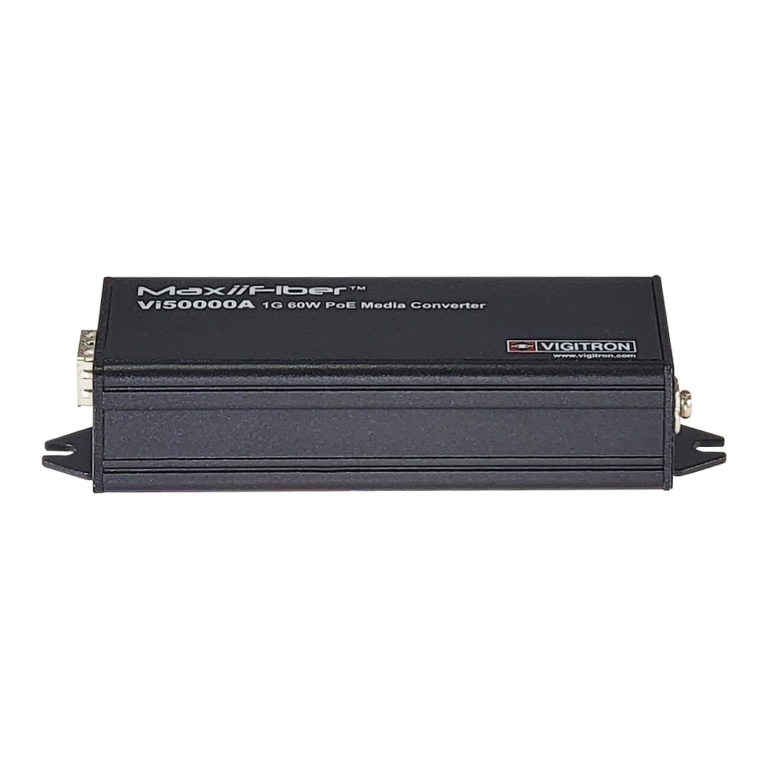 Vigitron - Vi50000A - 1-Port MaxiiFiber 100/1G Ethernet Media Converter, af/at 60W PSE, Requires 48-57VDC ps or 12VDC w/o PoE