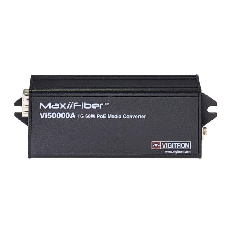 Vigitron - Vi50000A - 1-Port MaxiiFiber 100/1G Ethernet Media Converter, af/at 60W PSE, Requires 48-57VDC ps or 12VDC w/o PoE
