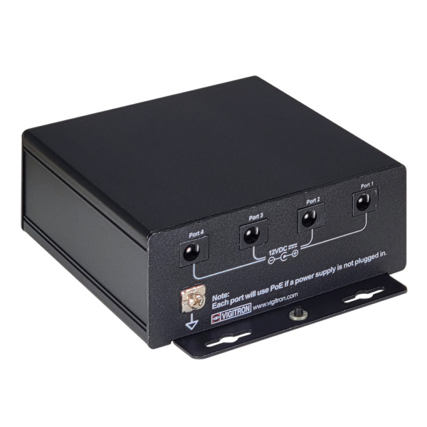 Vigitron - Vi50004 - 4-Port MaxiiFiber™ 1G Ethernet Media Converter, Powered by PoE or 12VDC @ 3A PS