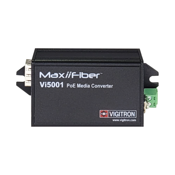 Vigitron - Vi5001 - 1-Port MaxiiFiber™ 10/100 Ethernet Media Convertor, af/at 30W PSE, Requires 48-57VDC ps or 12VDC w/o PoE