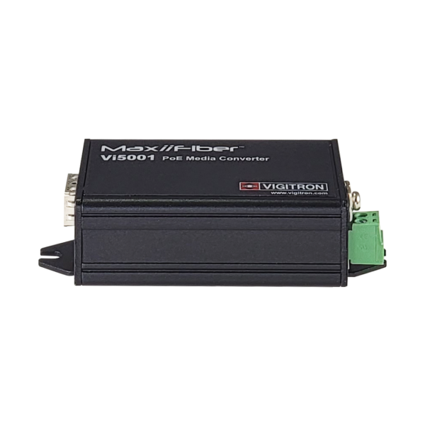 Vigitron - Vi5001 - 1-Port MaxiiFiber™ 10/100 Ethernet Media Convertor, af/at 30W PSE, Requires 48-57VDC ps or 12VDC w/o PoE