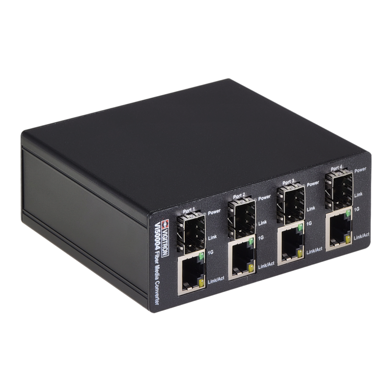 Vigitron - Vi5004 - 4-Port MaxiiFiber 10/100 Ethernet Media Converter, Requires 12VDC / 3A PS or Optional Vi0014 Power Supply