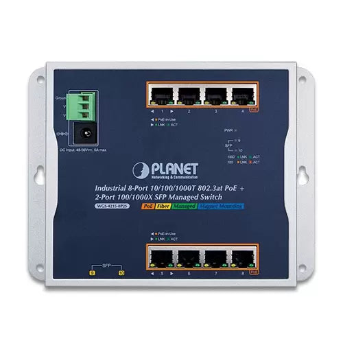 Planet - WGS-4215-8P2S - Industrial 8-Port 10/100/1000T 802.3at PoE + 2-Port 100/1000X SFP Wall-mount Managed Switch (-40~75C)