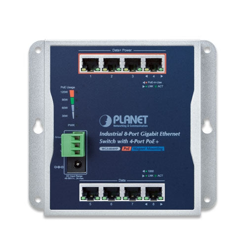 Planet - WGS-804HP - IP30 8-Port Gigabit Wall-mount Switch with 4-Port 802.3AT POE+ (-40 to 75 C)