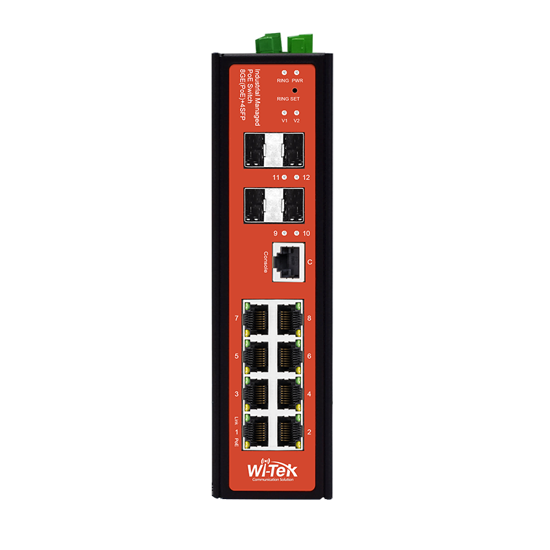 Wi-Tek - WI-PMS312GF-I V2 - 8GE+4SFP Fiber Uplink Managed Industrial PoE Switch with 8Port PoE