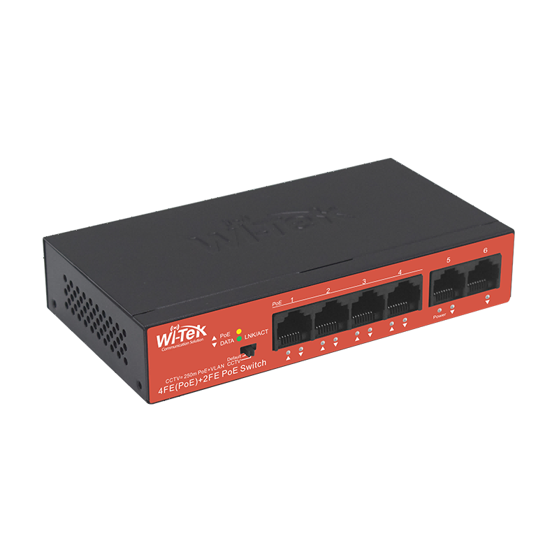 Wi-Tek - WI-PS205H V2 - 4FE + 2FE Uplink Ports 250M Long Range PoE Switch with 4PoE Port