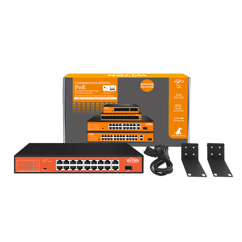 Wi-Tek - WI-PS518GH - 16FE+1GE+1Combo SFP Ports 250M Long Range PoE Switch with 16Port PoE