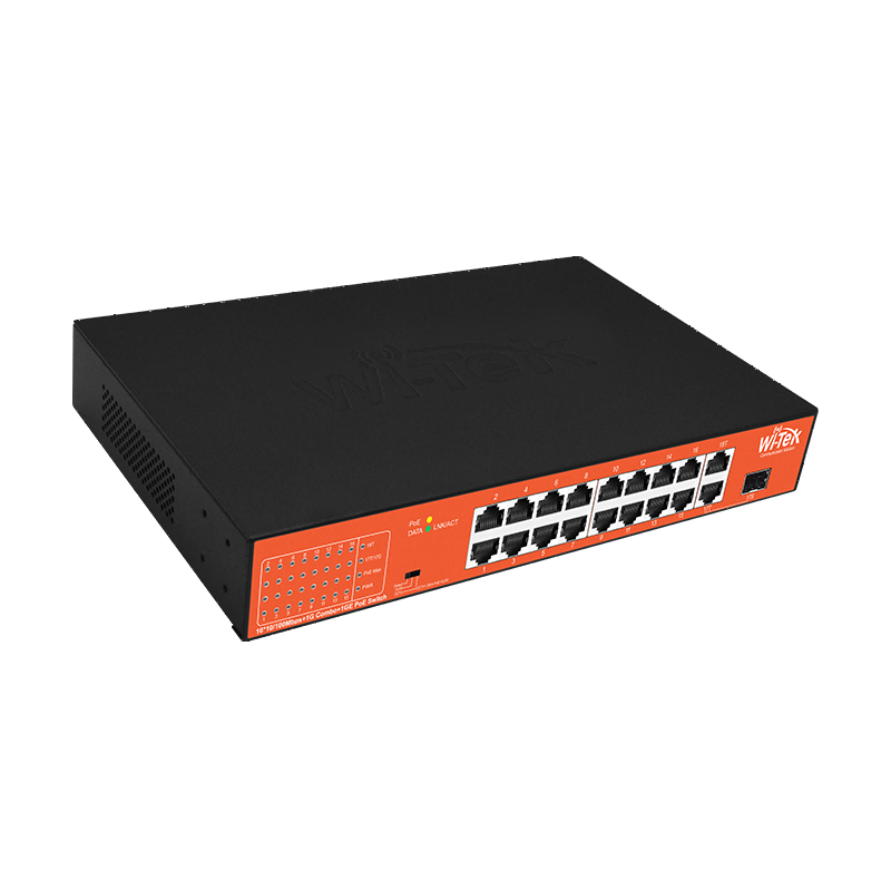 Wi-Tek - WI-PS518GH - 16FE+1GE+1Combo SFP Ports 250M Long Range PoE Switch with 16Port PoE