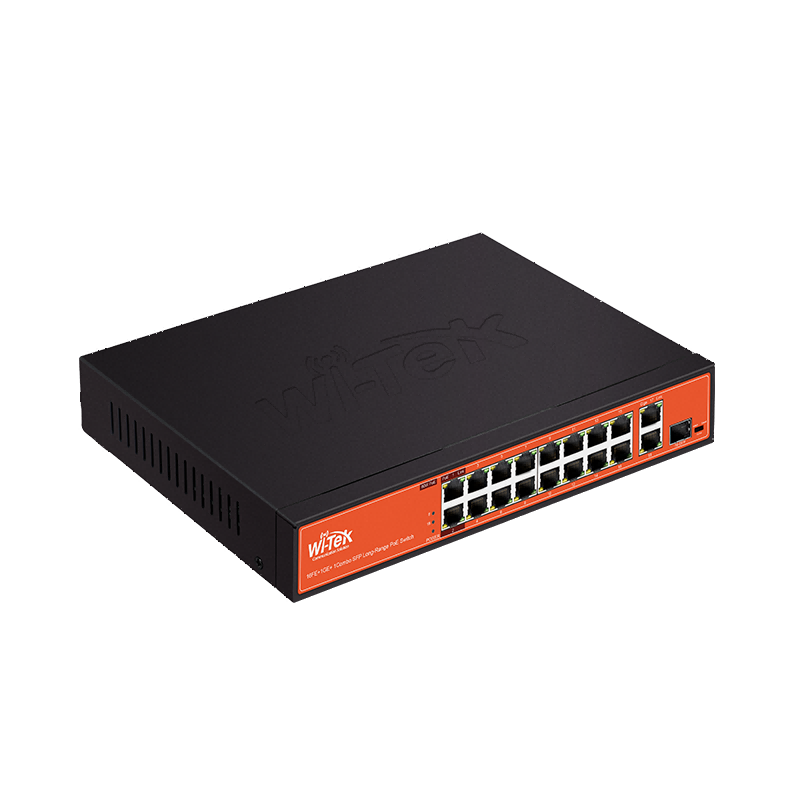 Wi-Tek - WI-PS518G - 16FE+1GE+1Combo SFP 250M Long Range PoE Switch with 16Port PoE