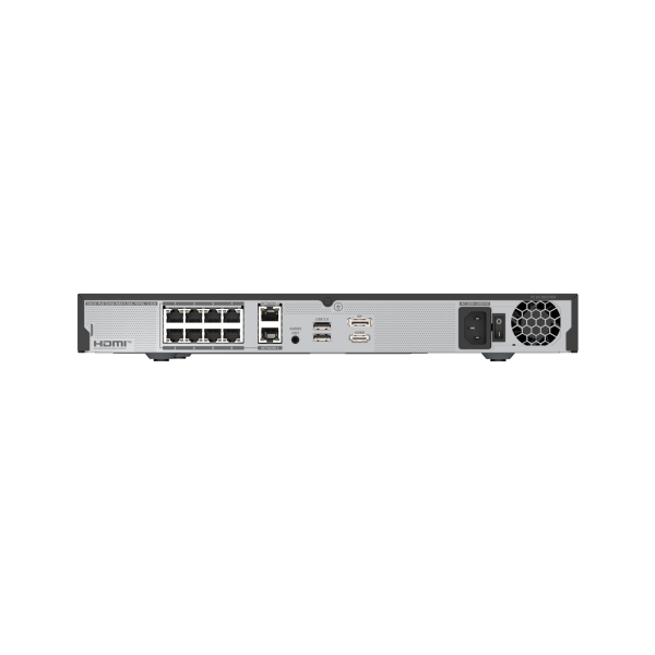 Hanwha - WRN-816S-20TB - 1U WAVE PoE NVR (Intel based) with 4 Professional licenses, 20TB RAW, supports: 16 channels with 8 PoE/PoE+ ports (PoE Budget 100W), Wisenet WAVE pre-installed, H.264/H.265/MJPEG, 2 fixed internal SATA HDDs (10TB max per HDD)
