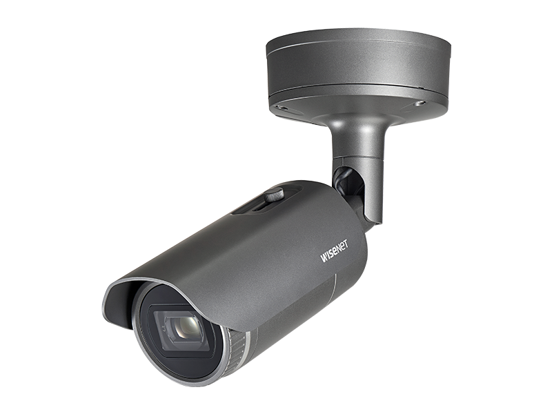 Hanwha - XNO-6120R/LPR - Wisenet X powered by Wisenet 5 network IR outdoor Low Speed LPR bullet camera for Parking Lots; Drive-thrus; and Entry Gates up to 35MPH, 2MP, Full HD(1080p) @60fps, 12X optical zoom lens (5.2mm ~62.4mm) (54.58º ~ 5.30º), tri