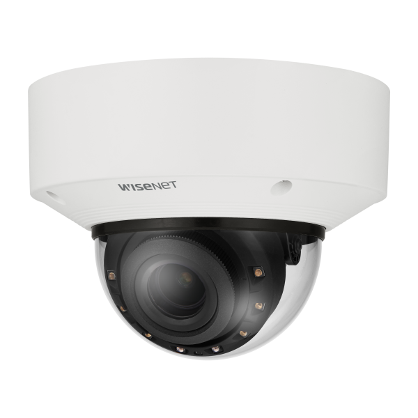 Hanwha - XNV-C9083R - Powered by WN7, Outdoor Network AI IR Vandal Dome Camera, 4K resolution @ 30FPS, 4.4~9.3mm(2.1x) (112.1°~47.5°) motorized varifocal lens, Triple codec (H.265/H.264/MJPEG), IR viewable length 40m (131.2ft), USB port for easy inst