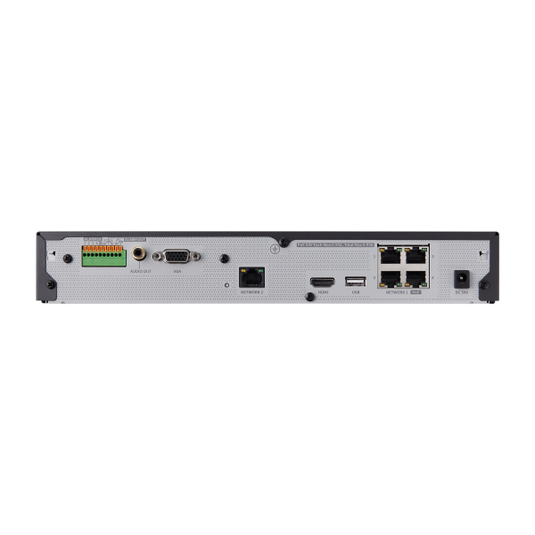 Hanwha - XRN-420S-2TB - 4K NVR (Intel based) 2TB RAW, 4CH with 4 PoE/PoE+ ports (PoE Budget 50W), H265,H264, MJPEG, 1 fixed internal SATA HDDs (6TB max), ARB (Automatic Recovery Backup), 50 Mbps recording / up to 32 Mbps playback, Dual stream recordi