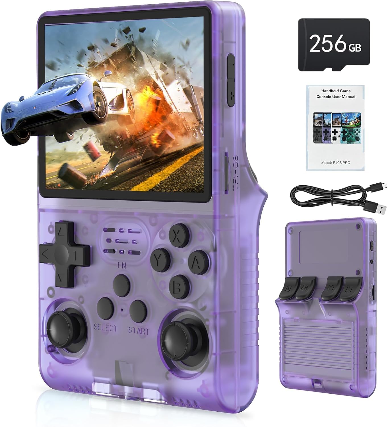 R40S PRO Handheld Game Console with 30,000 Games 3.5 inch IPS Screen Mini Retro Console 3800mAh Portable Pocket Arcade 45+ Emulators with 256G TF Card